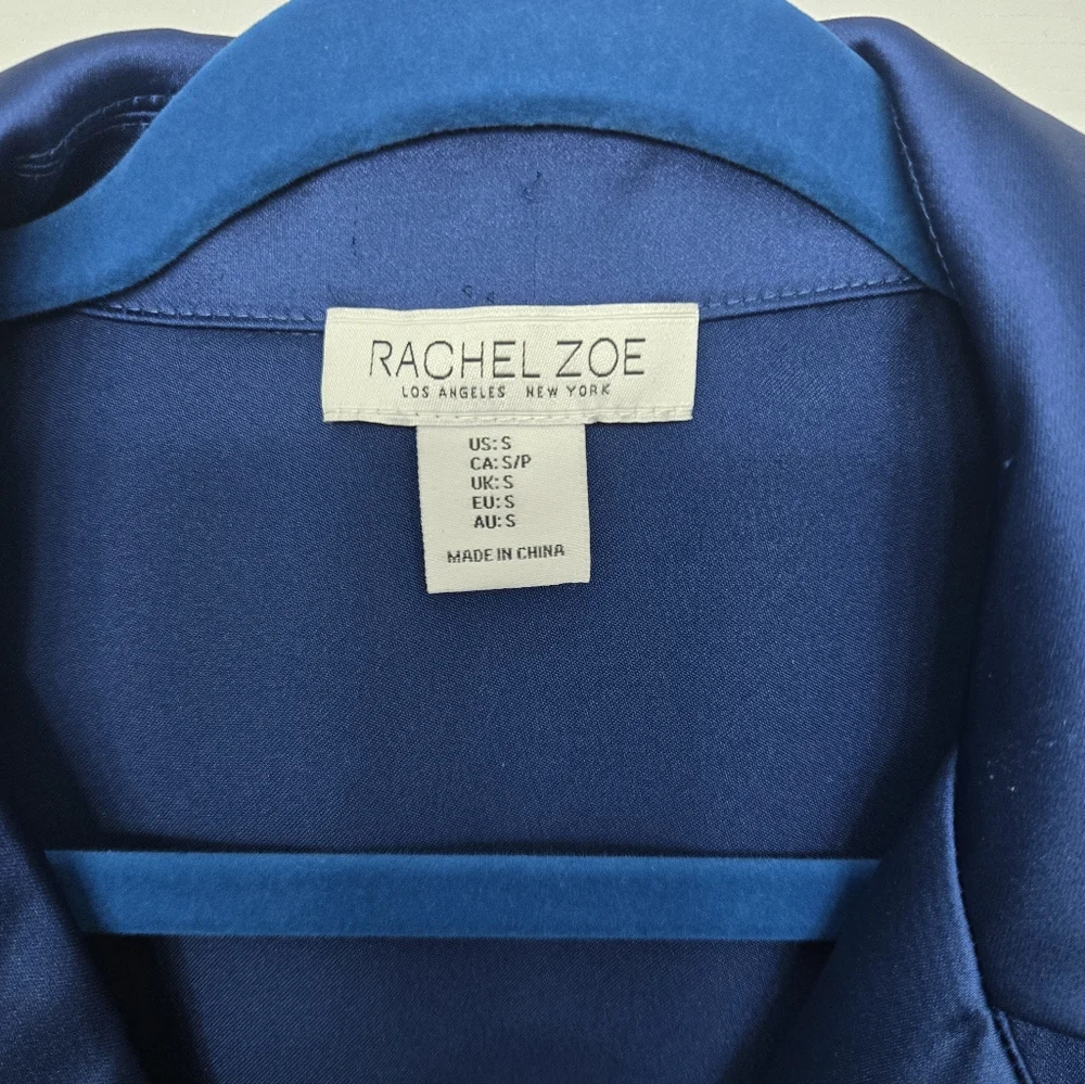 Rachel Zoe Royal Blue Satin Button-Up Tie Blouse - Picture 4 of 4